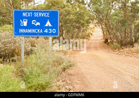 Next Services road sign on Balcanoona - Mt Hopeless Road. Stock Photo