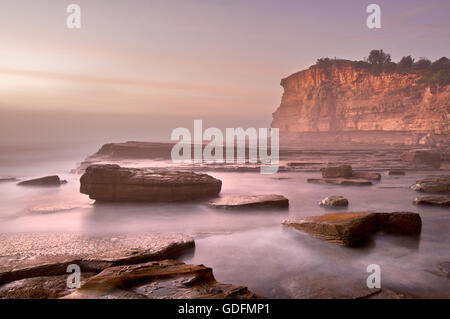 Morning mist at The Skillion on the coast of Terrigal. Stock Photo