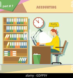 Business company roles situation infographics with accountant at work. Digital vector image Stock Vector