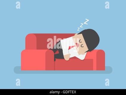 Lazy businessman sleeping on the couch, relaxing and overworked concept Stock Vector