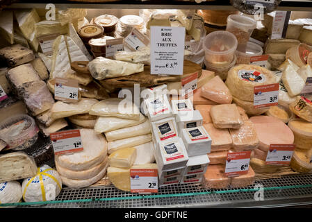 A large selection of dutch cheeses in a delicatessen in Amsterdam, Holland, Netherlands. Stock Photo