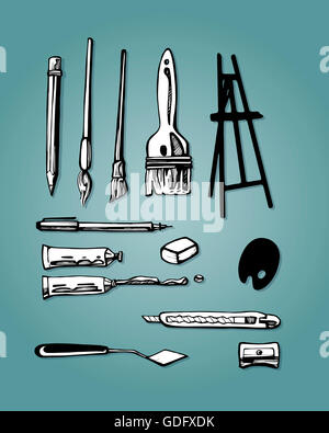 Hand drawn vector illustration or drawing of some art material Stock Photo