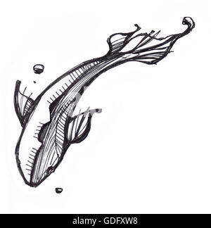 Hand drawn illustration or drawing of a swimming fish Stock Photo