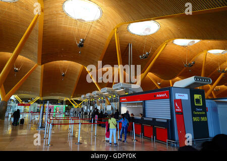 Avianca (Colombian national airline) check in desks in Terminal 4, Adolfo Suárez Madrid–Barajas Airport, Madrid, Spain Stock Photo