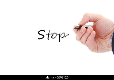 Stop text concept isolated over white background Stock Photo