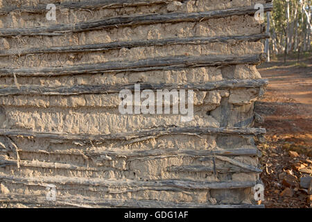 Section of wall of building made with wattle & daub showing a simple inexpensive method of construction with natural materials Stock Photo
