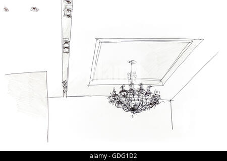 designer graphical sketch by pencil of variant for ceiling light Stock Photo