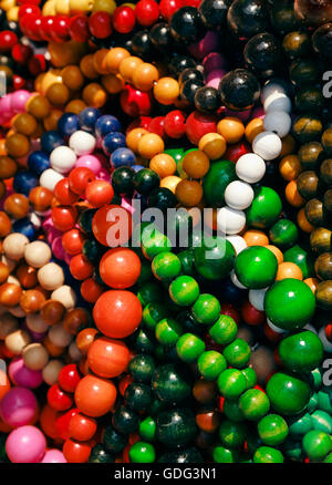 Necklaces of wooden colorful beads Stock Photo