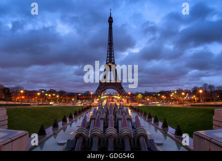 Eiffel Tower at Sunrise with clouds from Trocadero, Paris, France (listed as World Heritage site by UNESCO) Stock Photo