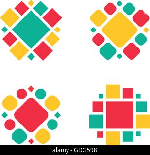 Company vector logo design elements. Set of nine abstract hexagon shaped vector symbols. Stock Vector