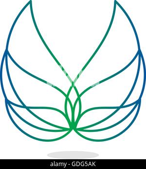 Beauty, isolated, vector, geek, light angel wings, lineart, outline, flat, stylish, elegant, classic stylized logotype, green, blue gradient color logo template, wings, feathers, line element logo Stock Vector