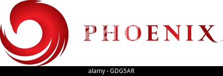 beauty, isolated, geek, personalized phoenix twists, round vector shape, stylish, minimalistic, round, cartoon, elegant, whirl, silhouette stylized logotype, red gradient  color logo template. Bird. Stock Vector