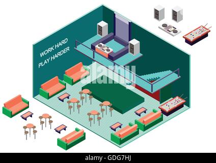 illustration of infographic interior  room concept in isometric graphic Stock Vector