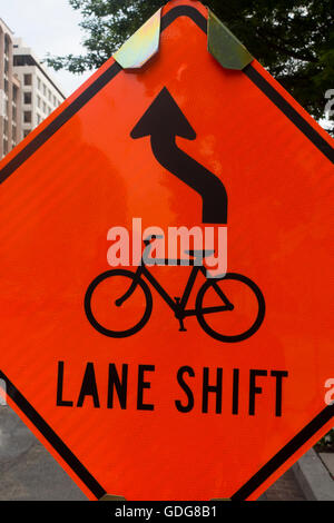 bike lane shift ahead sign Stock Photo - Alamy