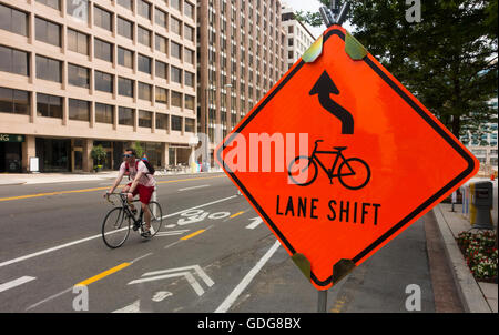 bike lane shift ahead sign Stock Photo - Alamy