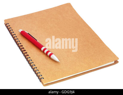 Spiral bound organizer with ballpoint on it over white background Stock Photo