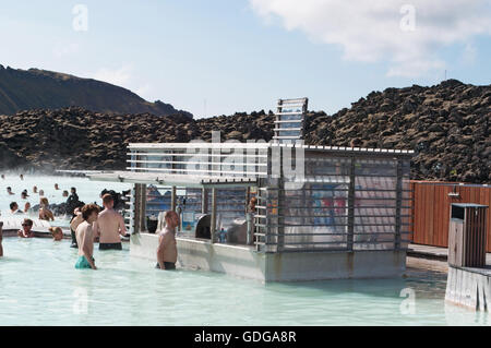 Iceland: view of the Blue Lagoon, a geothermal spa located in a lava field in Grindavik, one of the most visited attractions Stock Photo