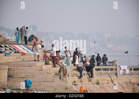 Daily life on the ghats of Varanasi, India Stock Photo