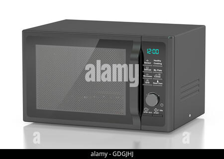 black microwave stove, 3D rendering isolated on white background Stock Photo