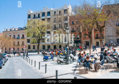 Terraces in Plaza de la Paja. Madrid, Spain. Stock Photo