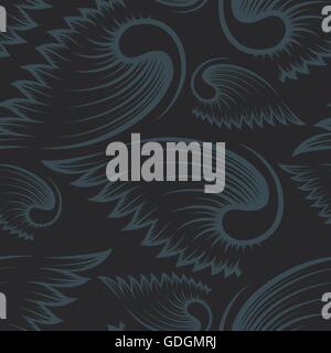 Black and gray seamless pattern with wings. Stock Vector