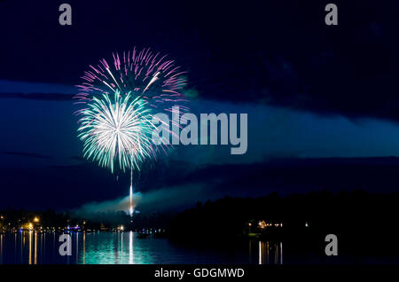 steamboat bay in east gull lake during fourth of july fireworks celebration over lake outside brainerd minnesota