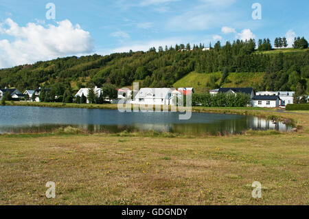 Iceland: view of the fjord of Akureyri, capital of the north of Iceland located at the head of a long fjord surrounded by high mountains Stock Photo