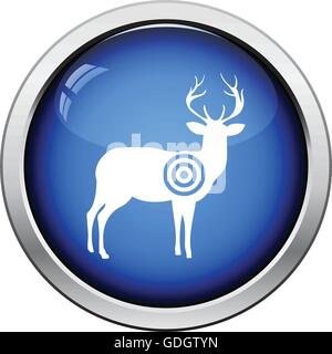 Deer silhouette with target  icon. Glossy button design. Vector illustration. Stock Vector