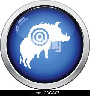 Boar silhouette with target icon. Glossy button design. Vector illustration. Stock Vector