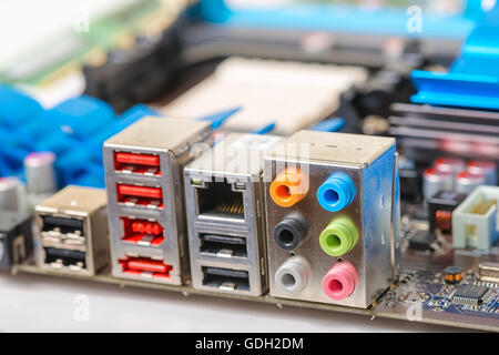 concept of repair and assembly sockets motherboard, close up Stock Photo