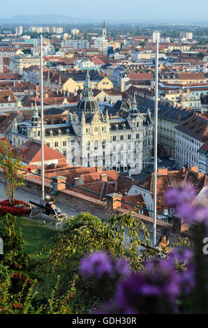 Graz: View from the Schlossberg on the citizens' bastion of the Old Town with the city hall, Austria, Steiermark, Styria, Region Stock Photo