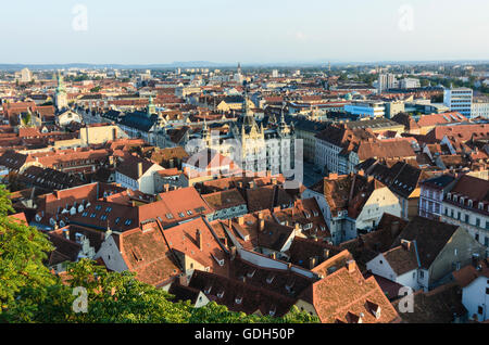 Graz: View from the Schlossberg to the Old Town with the city hall, Austria, Steiermark, Styria, Region Graz Stock Photo