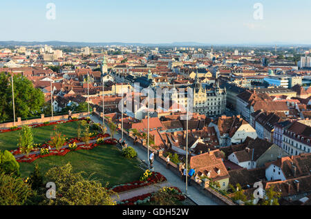 Graz: View from the Schlossberg on the citizens' bastion of the Old Town with the city hall, Austria, Steiermark, Styria, Region Stock Photo