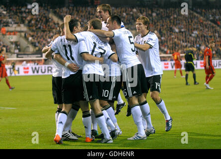 Goal celebration, German team, after the goal by Miroslav Klose, 0-1, UEFA European Football Championship 2012 qualifier Stock Photo