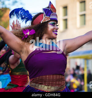 Dancing & music captured during the 2016 Brazilica parade through the streets of Liverpool. Stock Photo