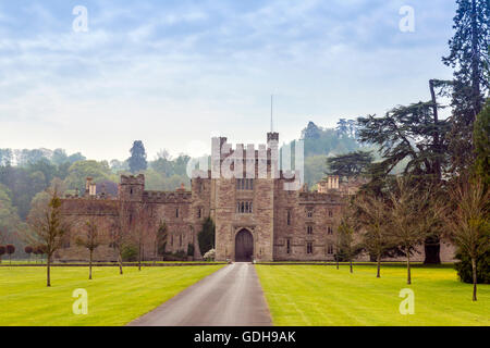 The facade and approach to Hampton Court Castle, Herefordshire, England, UK Stock Photo