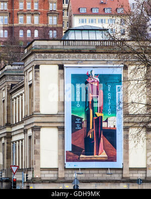 Stuttgart Staatsgalerie, State art Gallery building exterior with Giorgio de Chirico mural artwork poster Stock Photo