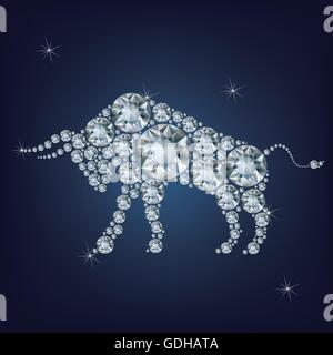 Happy new year 2021 creative greeting card with Bull made up a lot of diamonds Stock Vector