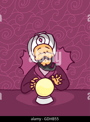 Fortune teller sees the future in a glowing crystal magic ball Stock Photo