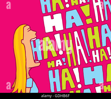 Cartoon blond woman laughing in lively colors Stock Photo