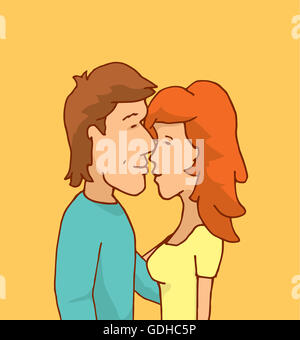 Cartoon kissing couple in love Stock Photo - Alamy