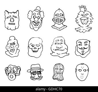 Cartoon illustration of different costume and masks set Stock Photo