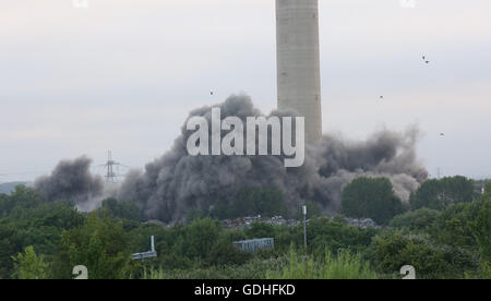 Didcot, Oxfordshire, UK. 17th July, 2016. Families of  three missing men who where buried  when part of the 10-storey building came down as it was being prepared for demolition on 23 February  watched on as the remains of the Boiler house  was blown to the ground just after 6am this morning.      Gail Cresswell Wife of the late Ken Cresswell has always said Tthat this isn’t no resting place for her husband and until he is recovered and brought back home to where they belong I will  not let the matter rest. Credit:  uknip/Alamy Live News Stock Photo