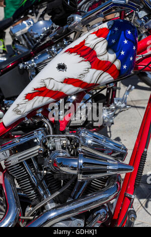 Customised Harley davidson at the American cars and motorcycles gathering in the Plaza de La Basilica de Candelaria, Tenerife. Stock Photo