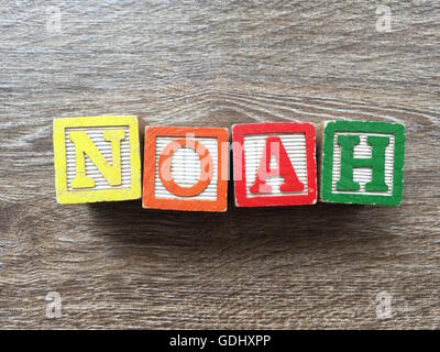 Noah name written with wood block letter toys Stock Photo