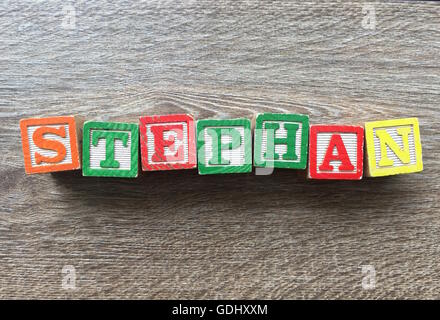 Stephan name written with wood block letter toys Stock Photo