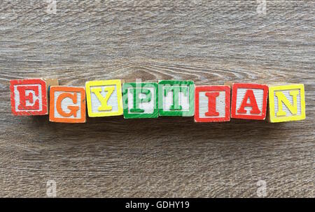 EGYPTIAN word written with wood block letter toys in Africa Stock Photo