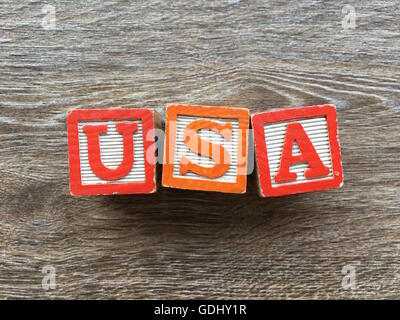 USA Abbreviation word written with alphabet wood block letter toys Stock Photo