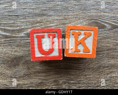 UK word written with wood block letter toys Stock Photo