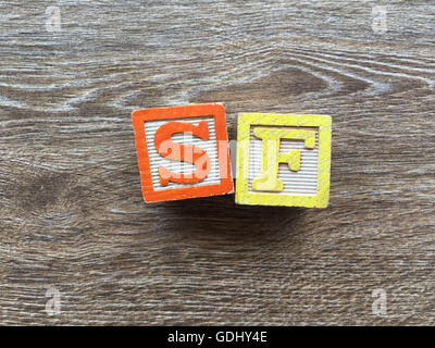 SF San Fransicso word written with alphabet wood block letter toys Stock Photo